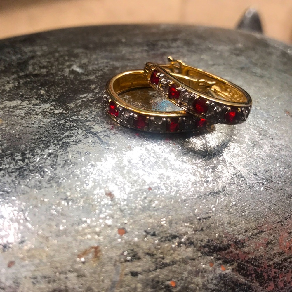 Premier Design 925 Gold Plated Ruby Hoops - Picture 1 of 6